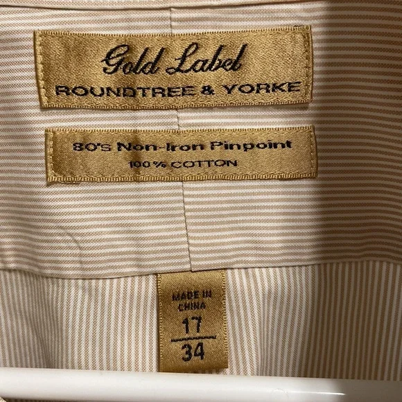 Gold Label Roundtree & Yorke men’s dress shirt NWOT 17/34 - Picture 3 of 3